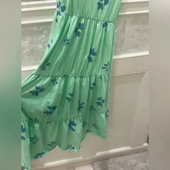 Unacoo long tiered maxi dress sleeveless girls xl green with blue flowers - Picture 10 of 14